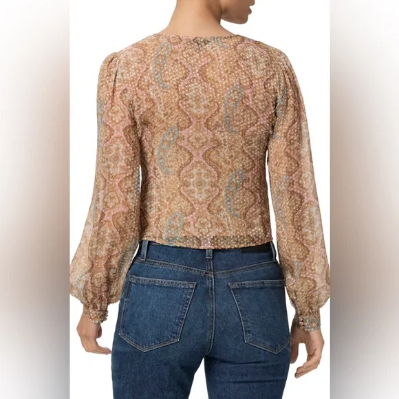 Paige Women’s Dezi Balloon Sleeve Silk Blend Button Front Paisley Top Size Small - Picture 2 of 16